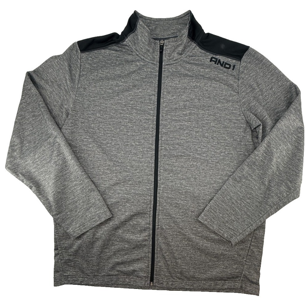 AND1 Mens Full Zip Jacket‎ Gray Black Athletic Performance Training Track Jacket